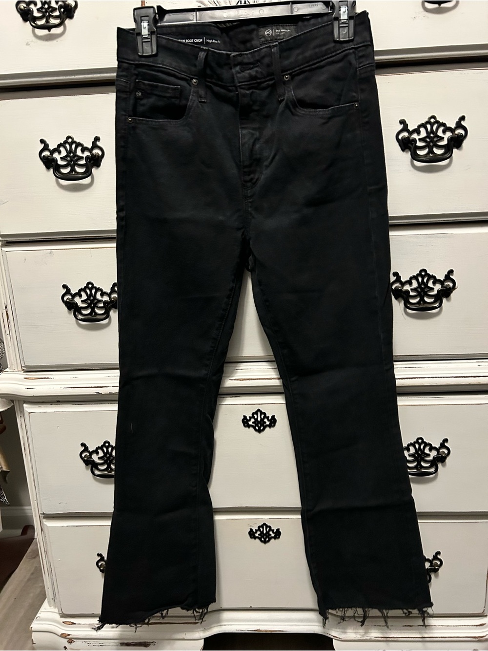 AG Adriano Goldschmied Black Wide-Leg Frayed Hem Jeans